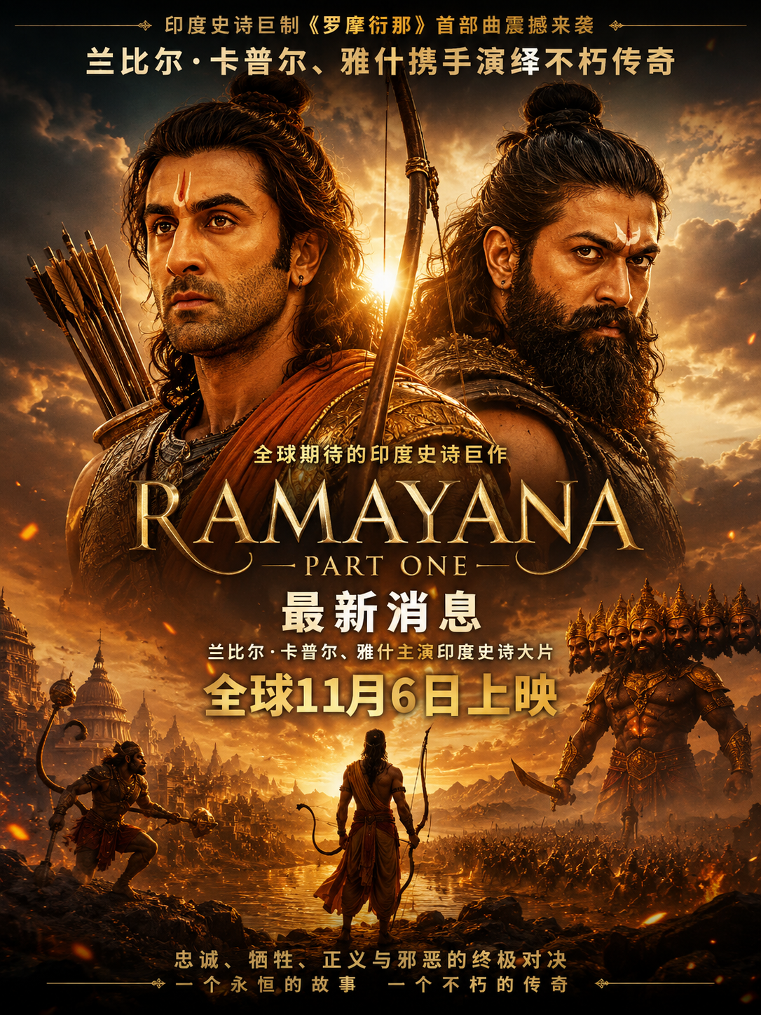 《Ramayana: Part One》最新消息：兰比尔·卡普尔、雅什主演印度史诗大片，全球11月6日上映